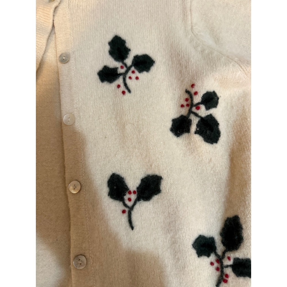Charter Club Womens Cardigan Cream Holly Berry Applique 100 Lambswool M - Picture 2 of 6